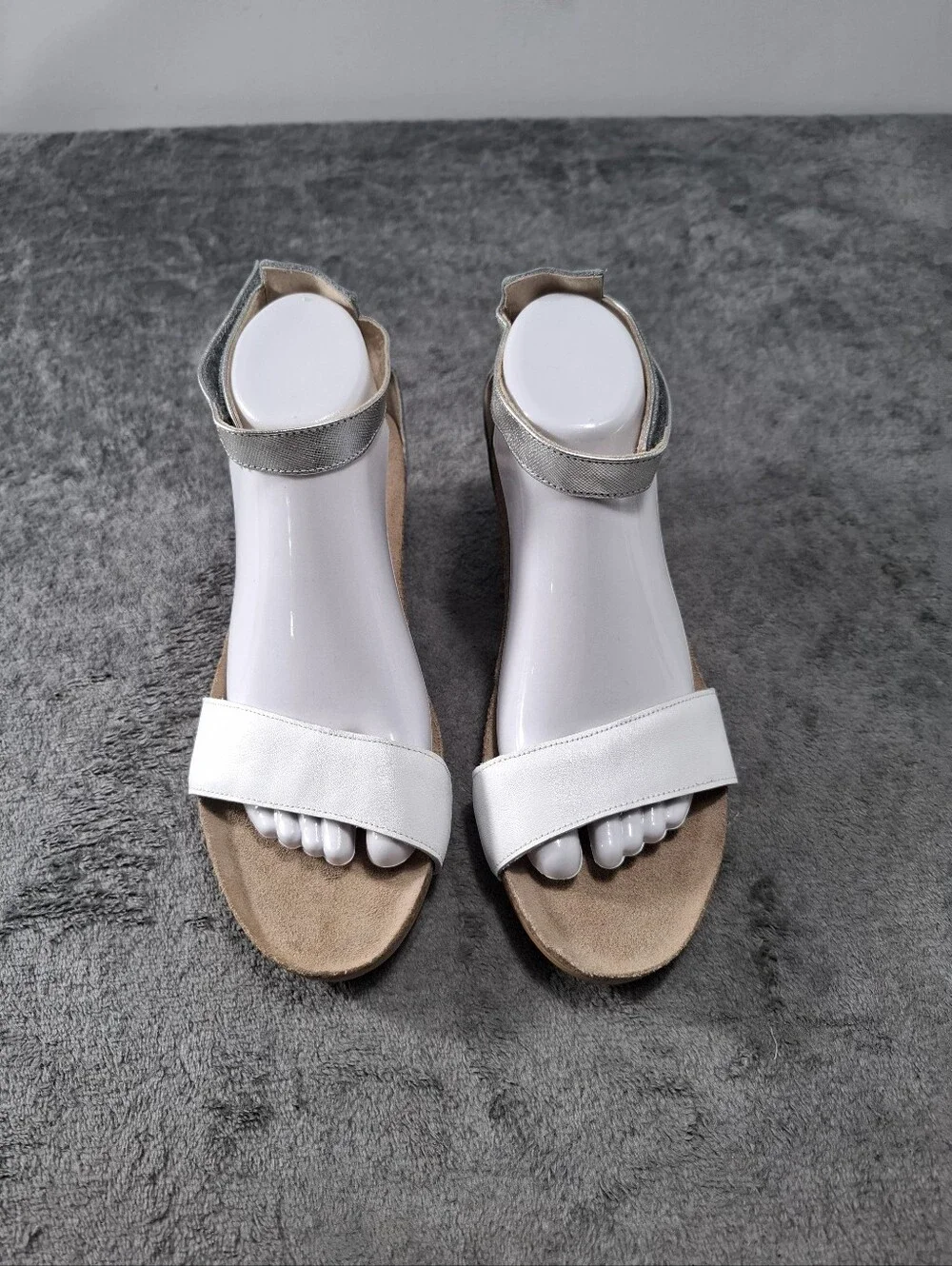 NAOT 5016 Pixie Low Wedge Sandals  White Silver Vintage Slate Leather Sz 40 9